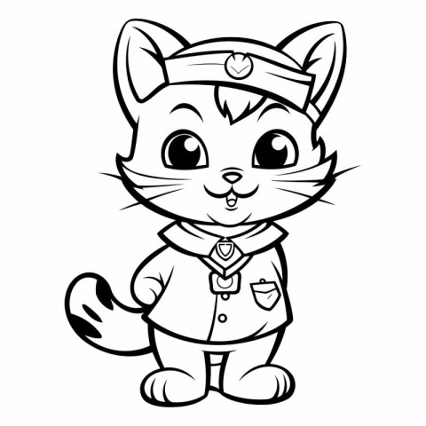 Black and White Cartoon Illustration of Cute Cat Sailor Characte