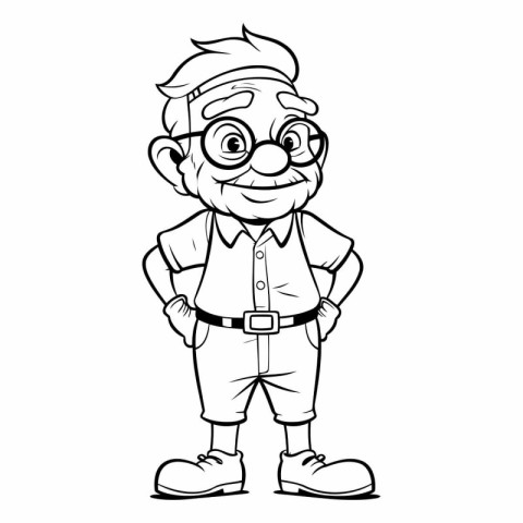 Outlined Cartoon Old Man Mascot Character.