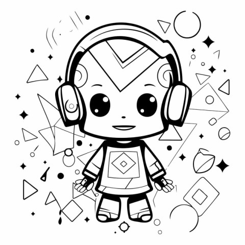 Black and white kawaii robot in headphones.