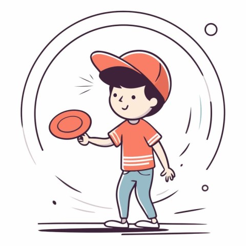 Vector illustration of a boy in a cap and t-shirt with a plate.