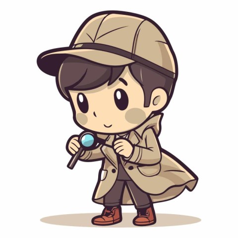 Illustration of a Kid Boy Wearing a Safari Suit and a Hat Holdin