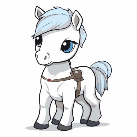 Cute white pony with blue eyes isolated on white background