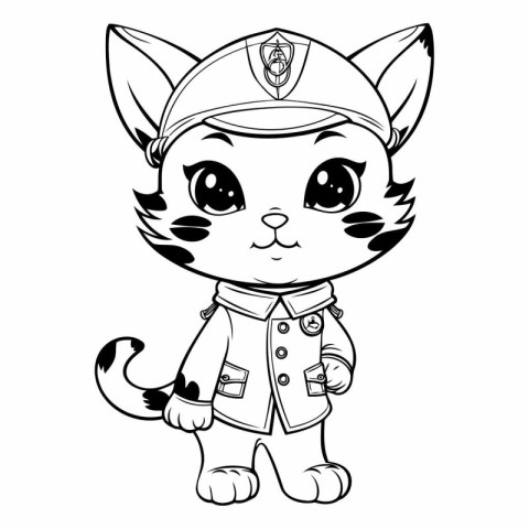 Black and White Cartoon Illustration of Cute Cat Sailor Characte