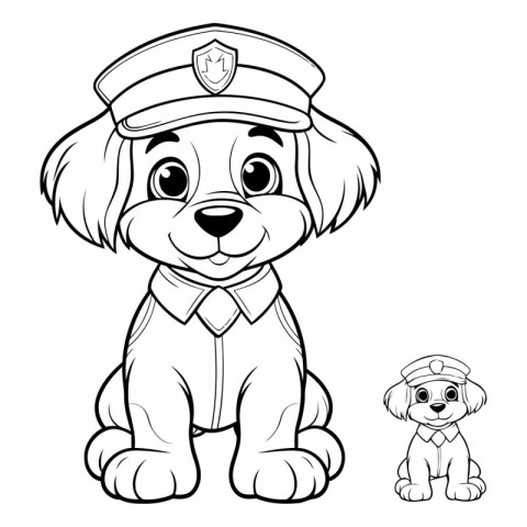 Coloring book for children: dog in a police cap with a puppy