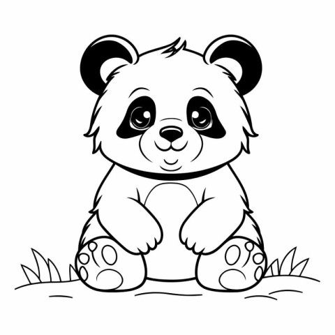 Black and White Cartoon Illustration of Cute Panda Animal Charac