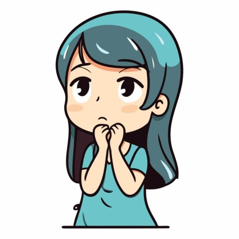 Illustration of a Cute Girl Praying with Her Eyes Closed