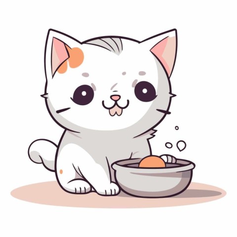 Cute cartoon cat with a bowl of eggs.