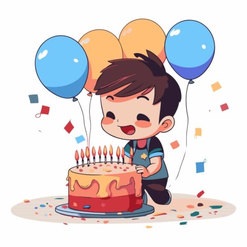 Cute boy blowing candles on a birthday cake.