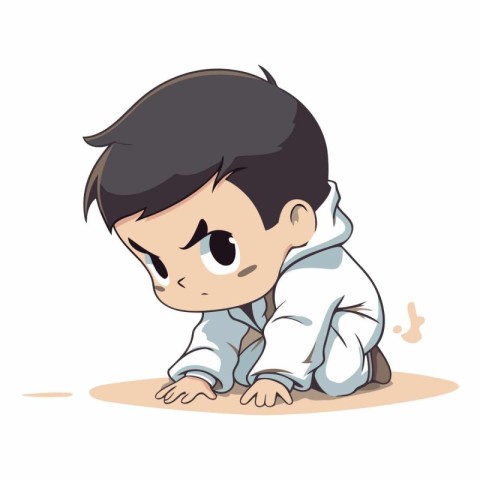 illustration of a little boy sitting on the ground and looking u