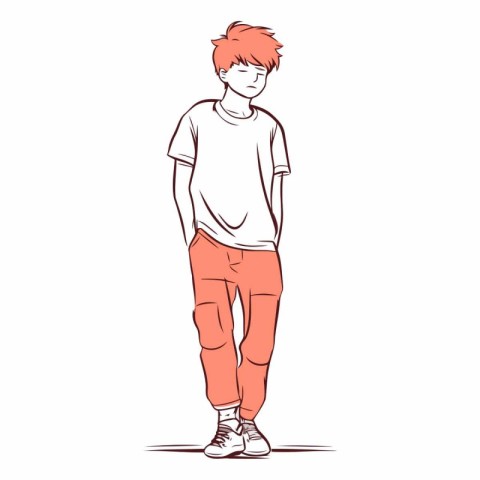 Young red-haired man in jeans and t-shirt.