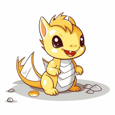 Cute little dragon sitting on the rock of a cartoon character.