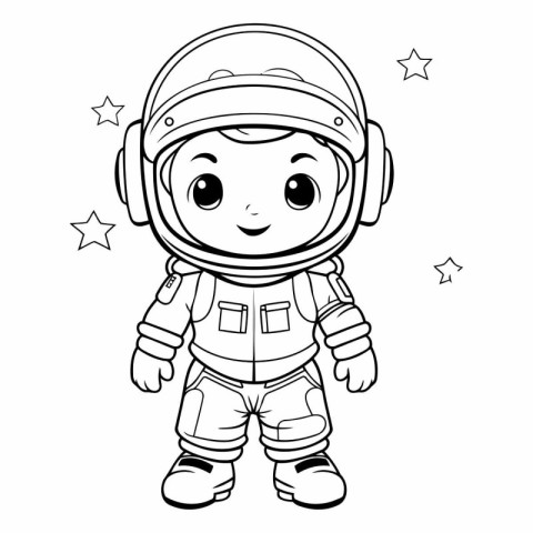 Cute astronaut boy in helmet for coloring book.