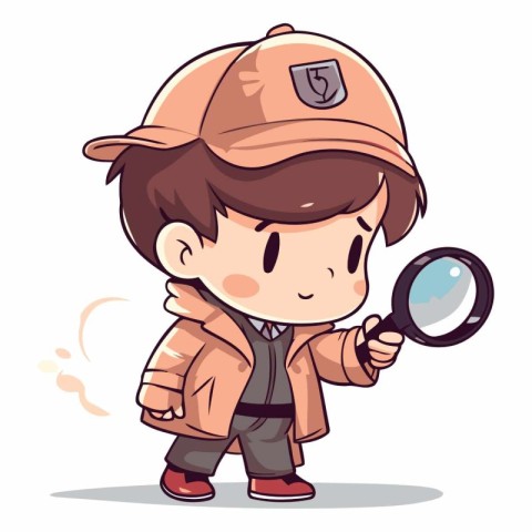 Illustration of a Kid Boy Looking through a Magnifying Glass Whi