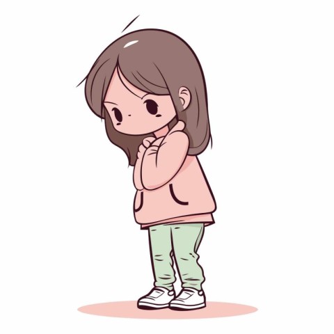 Illustration of a cute little girl with a sad expression. Vector