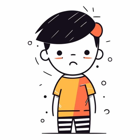 Sad boy cartoon character vector illustration. Cute sad boy vect