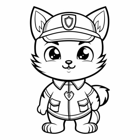 Black and White Cartoon Illustration of Cute Fox Animal Characte