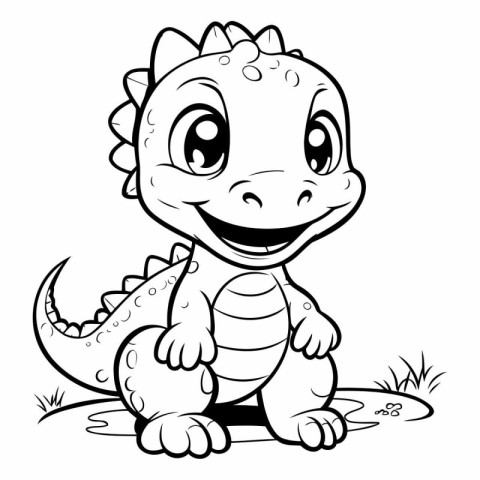 Cute baby crocodile - black and white vector illustration for co