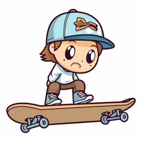 Illustration of a Cute Little Boy Skateboarding on Skateboard