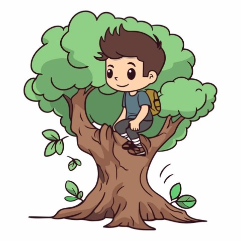 Little boy climbing on a tree of a little boy climbing on a tree