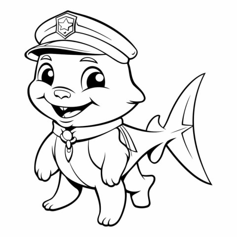 Vector illustration of Cute Cartoon Policeman with a Fish - Colo