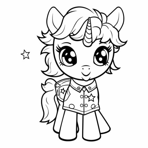 Black and White Cartoon Illustration of Cute Unicorn Fantasy Cha
