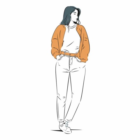 Vector illustration of a beautiful young woman in casual clothes