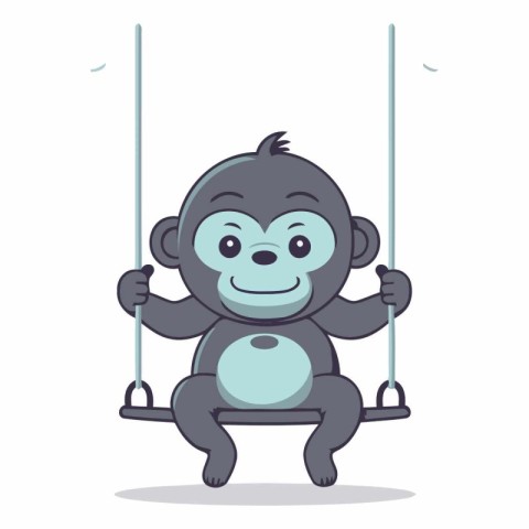 Monkey swinging on a swing in cartoon style.