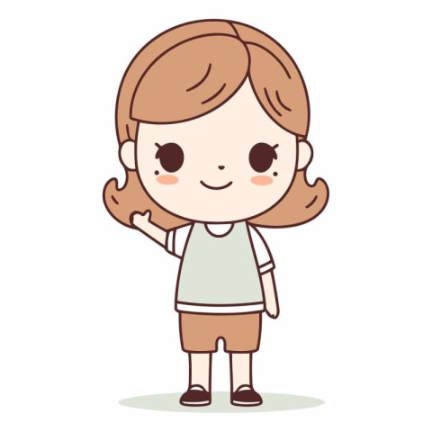 Cute little girl standing and smiling in cartoon style.