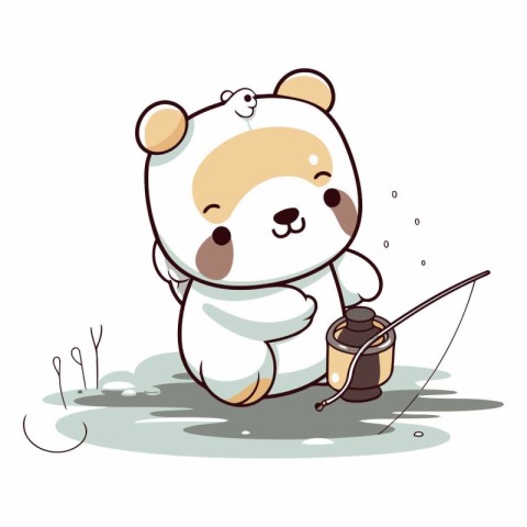 Illustration of a Cute Cartoon Bulldog with a Fishing Rod