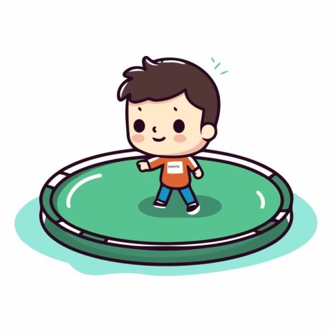 Cute boy running on a pool of water.