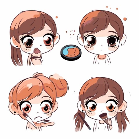 Vector illustration of a little girl with different facial expre