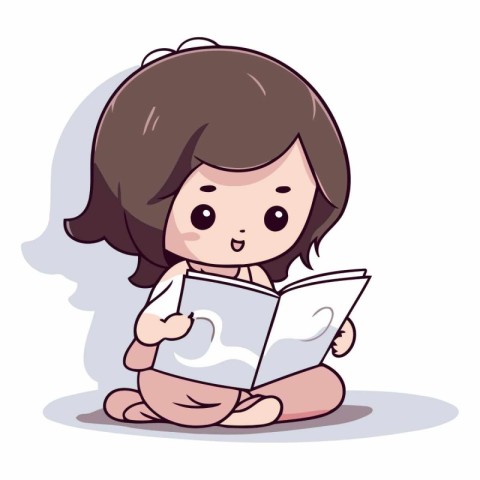 Illustration of a Cute Little Girl Reading a Book - Vector