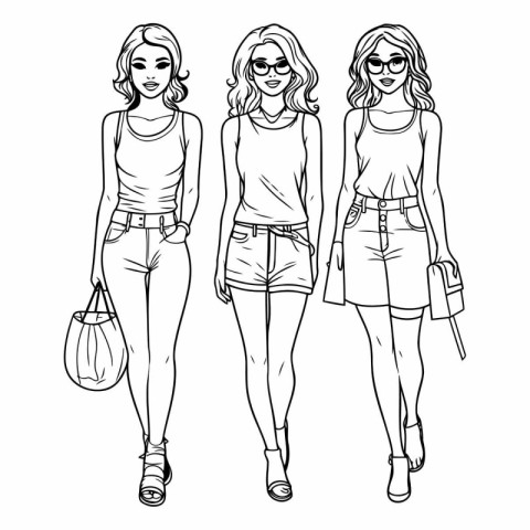 Fashion girls sketch of fashion girls in summer clothes.