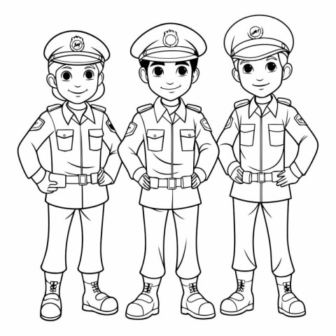 Coloring book for children: boys in police uniform (vector)