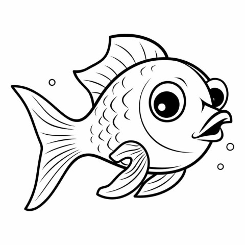 Coloring book for children: Fish. Black and white vector illustr