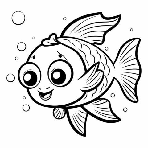 Black and White Cartoon Illustration of Cute Fish Animal Charact