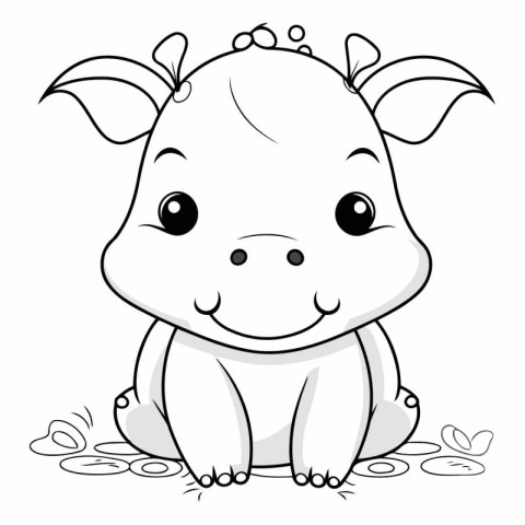 Illustration of a Cute Baby Rhinoceros on a White Background