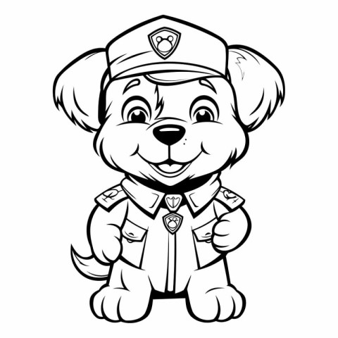 Puppy Police Officer - Black and White Cartoon Illustration.