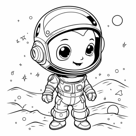 Cute cartoon astronaut in space suit for coloring book.