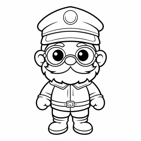 Black and White Cartoon Illustration of Cute Pirate Captain Char