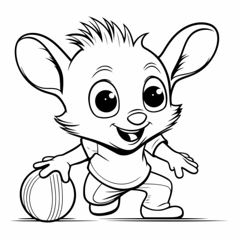 Cute Cartoon Mouse Running with a Rugby Ball - Coloring Book