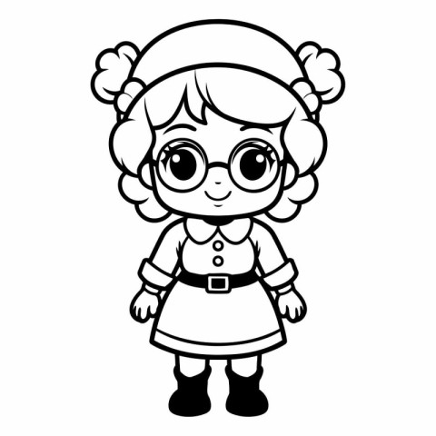 cute little girl with christmas hat and glasses vector illustrat