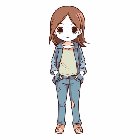 cute anime girl with casual clothes vector illustration graphic