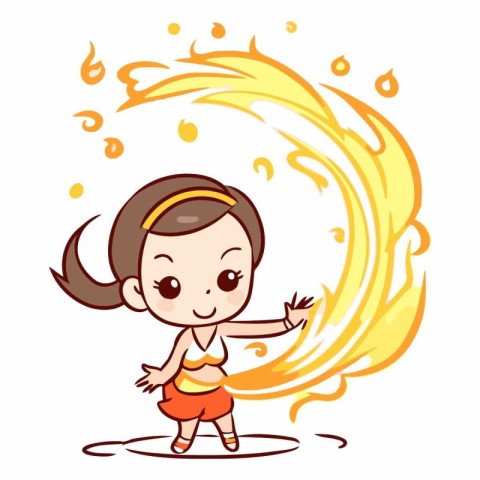 Cute little girl playing with fire on white background.