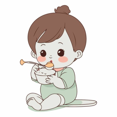 Cute baby boy eating a hamster. Vector cartoon illustration.