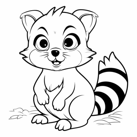 Cute raccoon - black and white vector illustration for coloring