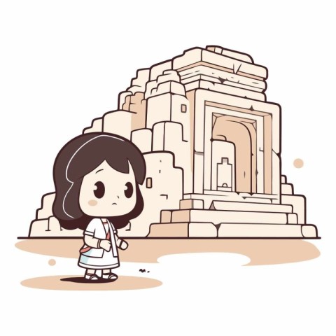 Illustration of a Little Girl in Front of the Temple of Apollo