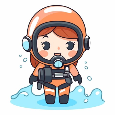 Cute little girl in astronaut suit and helmet.