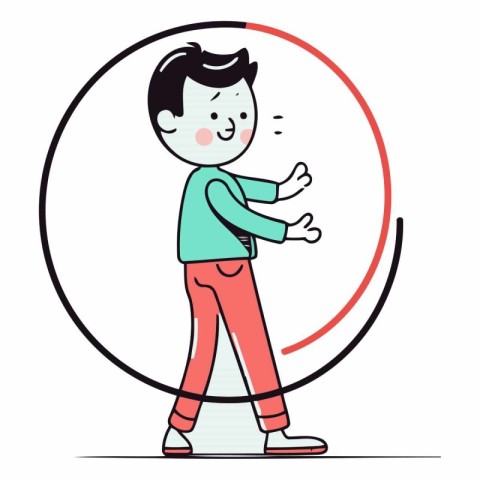 Cute little boy playing with a ball. Flat vector illustration.