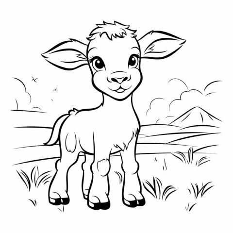 Cute little lamb in the meadow for coloring book.